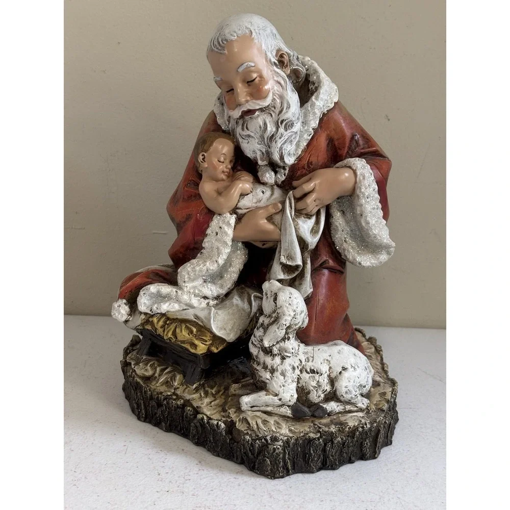 JOSEPH'S STUDIO Kneeling Santa Holding Baby Jesus Bark Finish 11.5